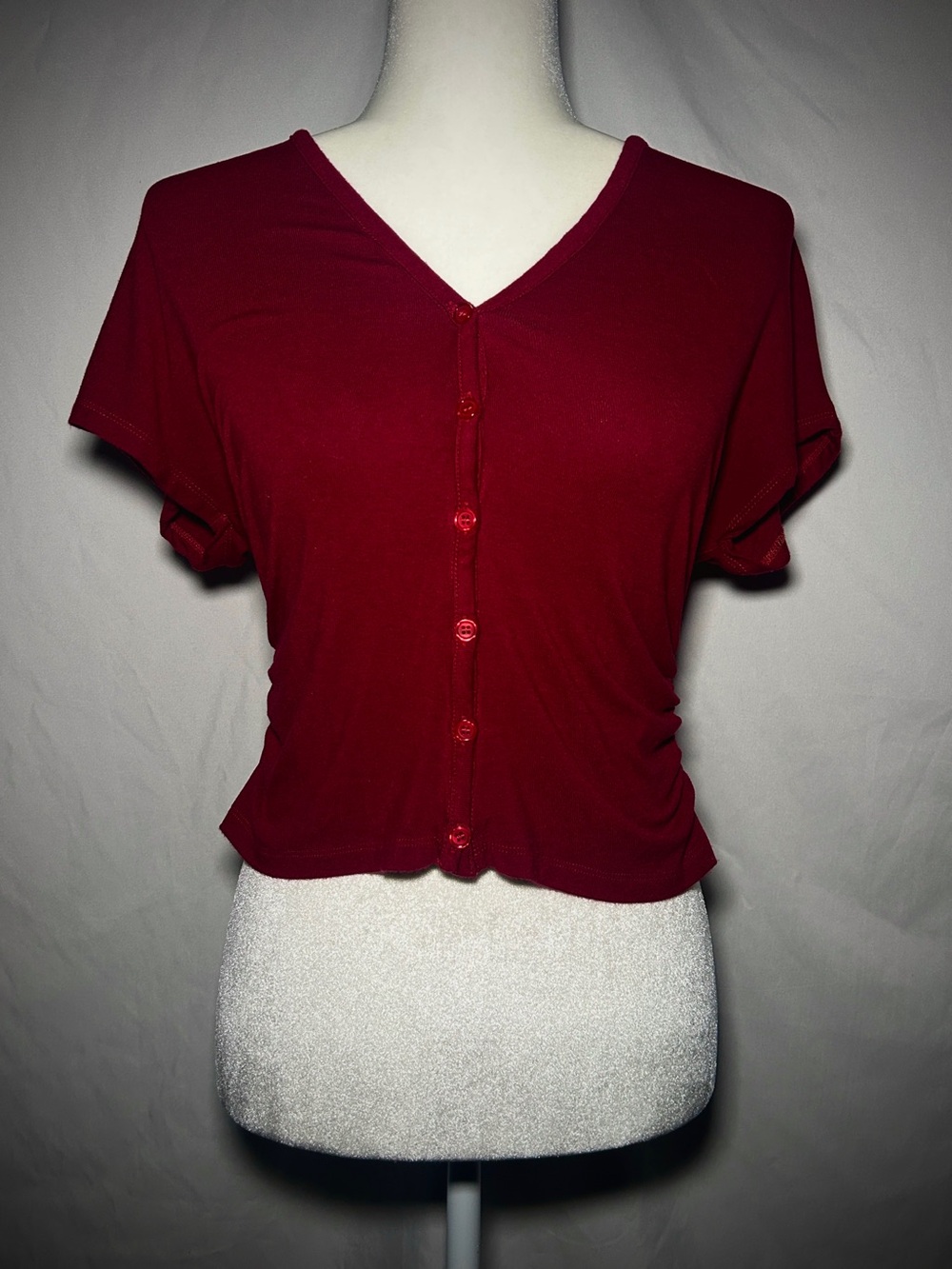 Cider Deep Red Button-Up Crop Top